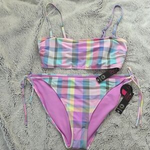 No Boundaries Women's XL Two Piece Pastel Plaid Bikini Set